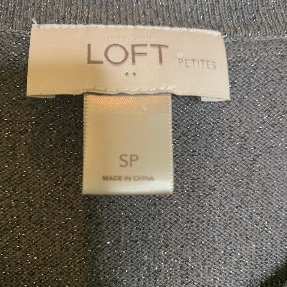 LOFT Gray Silver Metallic Cardigan Hight Neck Small Petite - Picture 8 of 8